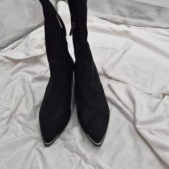 NEW Marc Fisher Yakira Over the Knee Boots Black Suede silver toe tip size 7.5M - Picture 4 of 6